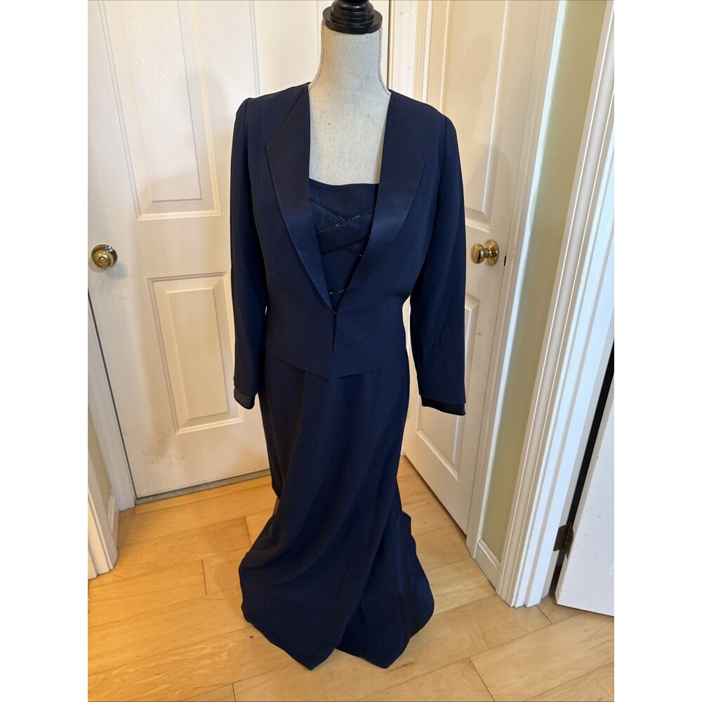 NAVY MOTHER OF THE BRIDE DRESS Daymor Dress With Jacket Size 8 Dark Blue Sheath